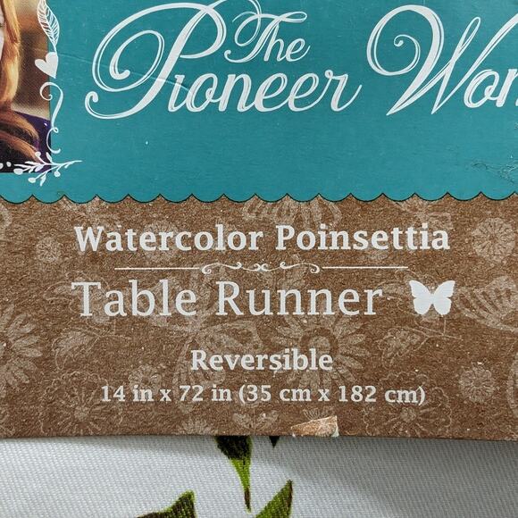 Pioneer Woman Table runner Watercolor Poinsettia Green White Checks 72" Floral - Picture 4 of 6